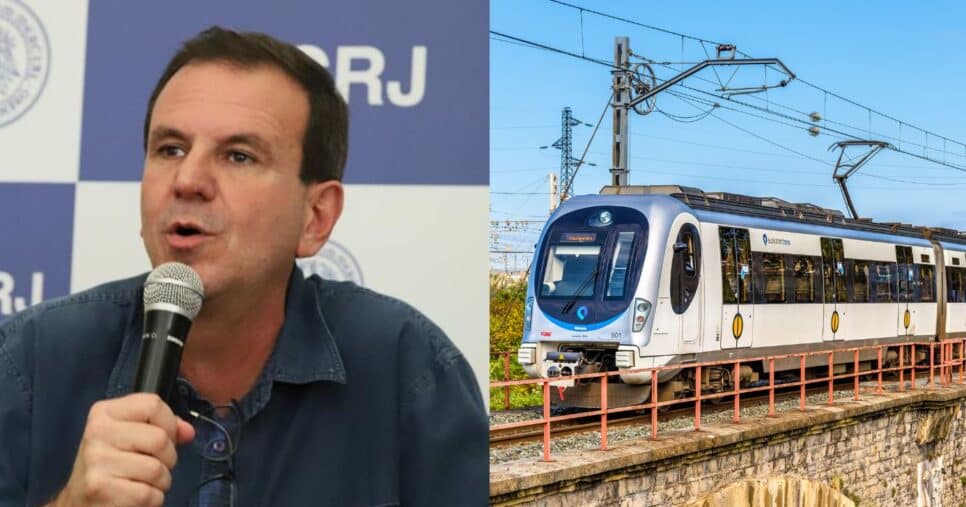 Eduardo Paes e linha de trem paralisada - Foto Reprodução Internet