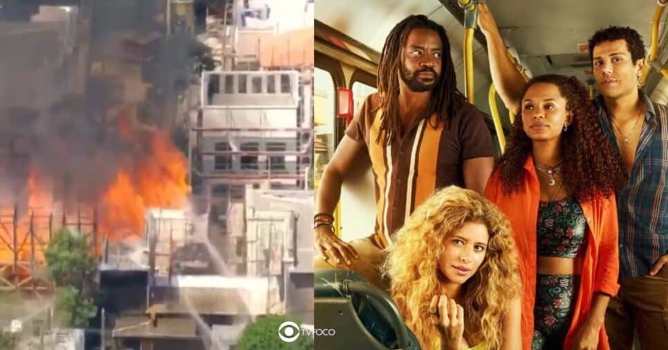 Incêndio e protagonistas de Vai na Fé (Foto: Reprodução / Globo / Canva / Montagem TV Foco)