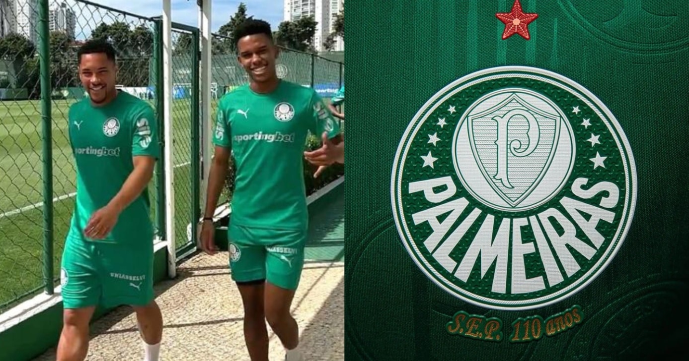 Vitor Roque ao lado de Estêvão no Palmeiras (Montagem / TV FOCO)