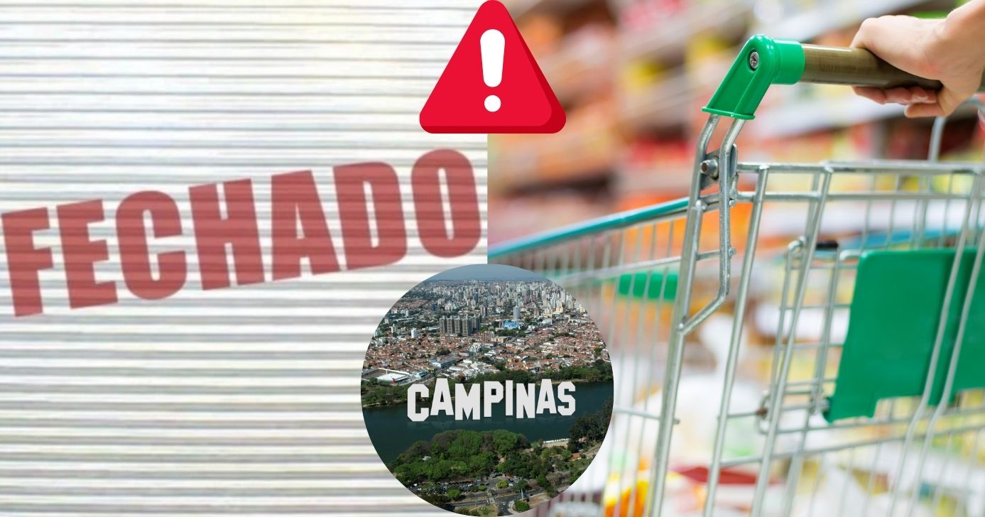 Supermercado fechado em Campinas (Foto: Reprodução / Canva / Montagem TV Foco)