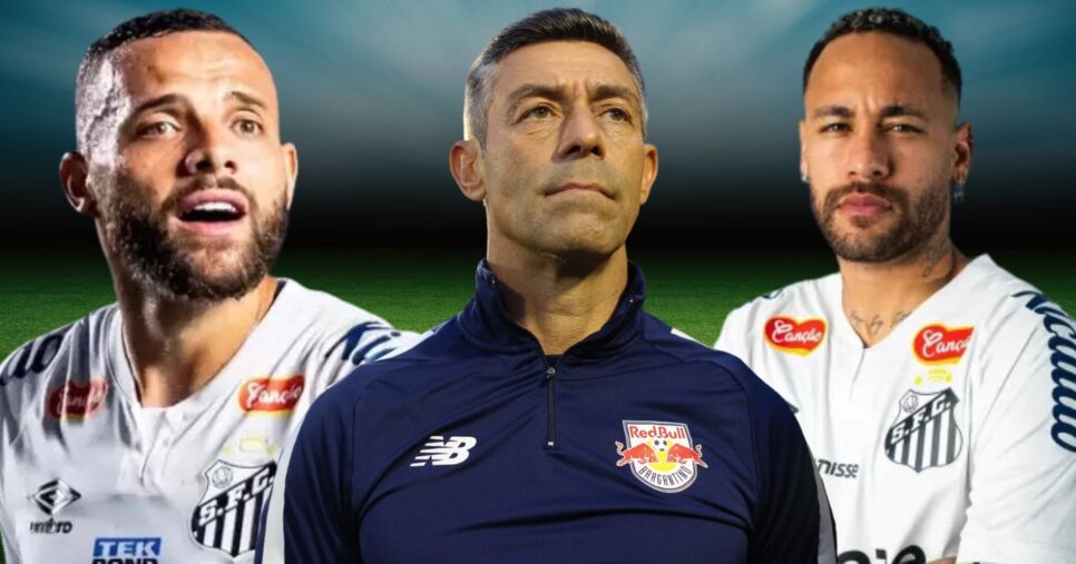 Guilherme, Pedro Caixinha e Neymar (Foto: Reprodução / Canva / Santos / Montagem TV Foco)