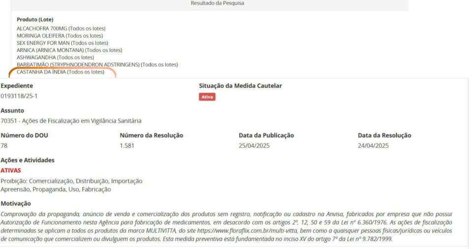 Resolução da ANVISA contra linha de produtos naturais (Foto Reprodução/Montagem/TV Foco/ANVISA)