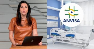 Ana Paula Araújo no Bom Dia Brasil, cama de hospital e logo Anvisa (Fotos: Reproduções / Globo / Canva / Internet)