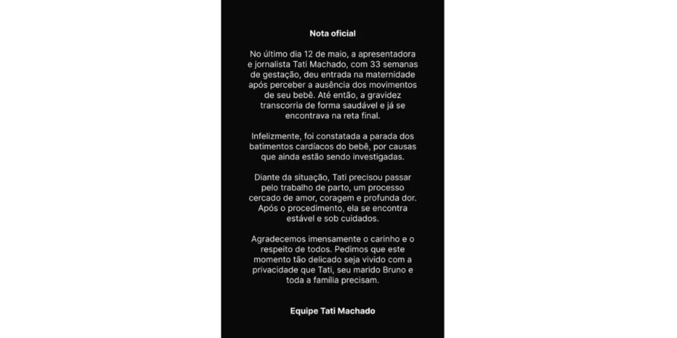 Anúncio equipe de Tati Machado (Foto: Reprodução / Instagram)