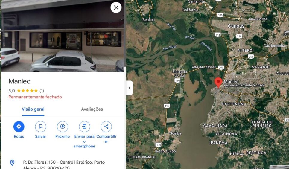 Manlec consta como permanentemente fechada (Foto Reprodução/Maps)