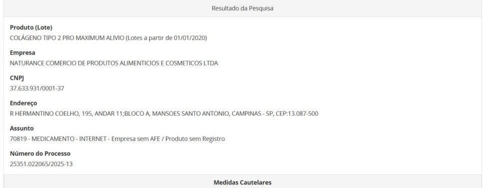 Resolução da ANVISA pt 1 contra lotes de colágeno (Foto Reprodução/ANVISA)