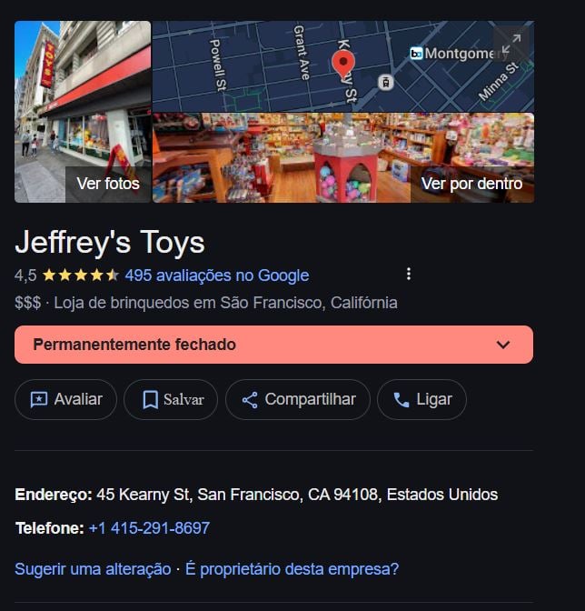 Jeffrey’s Toys com status de permanentemente fechado (Foto Reprodução/National Review)