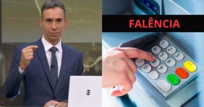 César Tralli no Jornal Hoje e ilustração de falência de banco (Fotos: Reproduções / Globo / Canva)