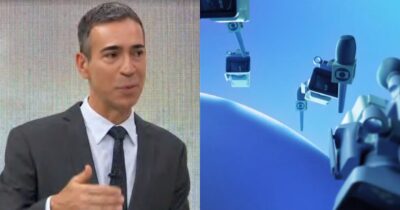 César Tralli no Jornal Hoje e logo do Plantão Urgente (Fotos: Reproduções / Globo)