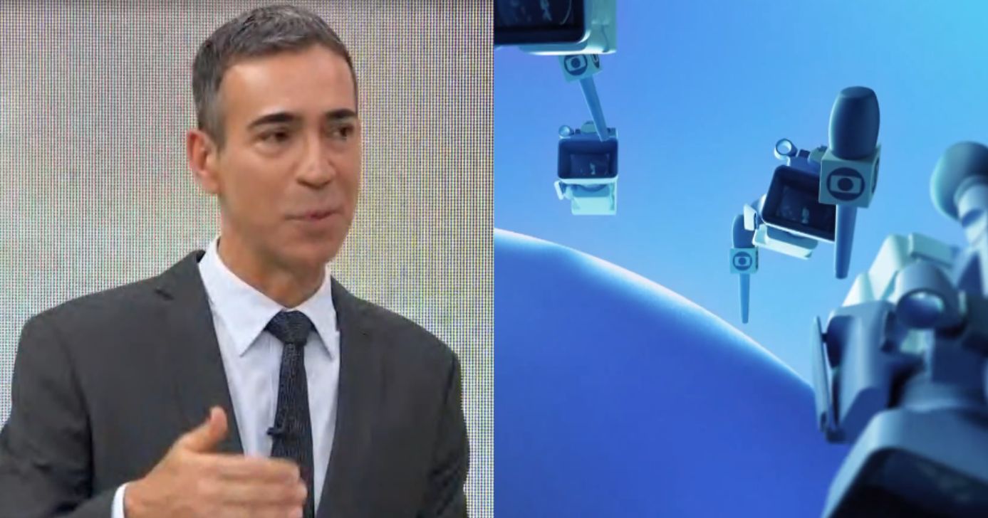 César Tralli no Jornal Hoje e logo do Plantão Urgente (Fotos: Reproduções / Globo)