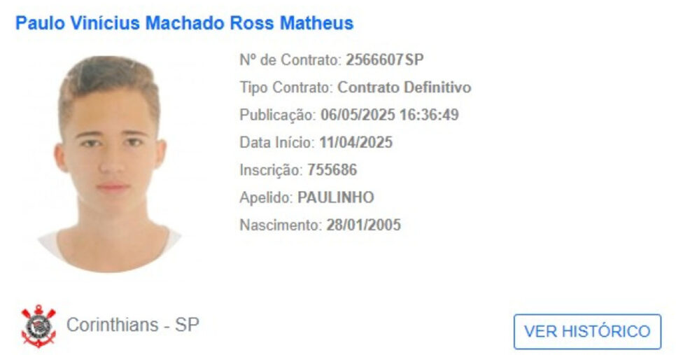 Corinthians - Paulo Vinícius, de 20 anos (Foto: Reprodução) 