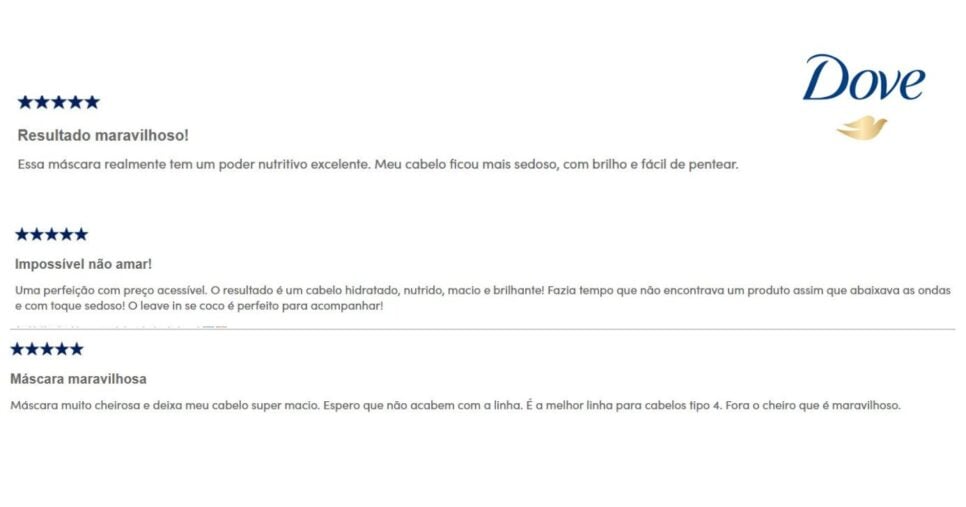 Depoimentos reais de consumidoras (Foto Reprodução/DOVE)