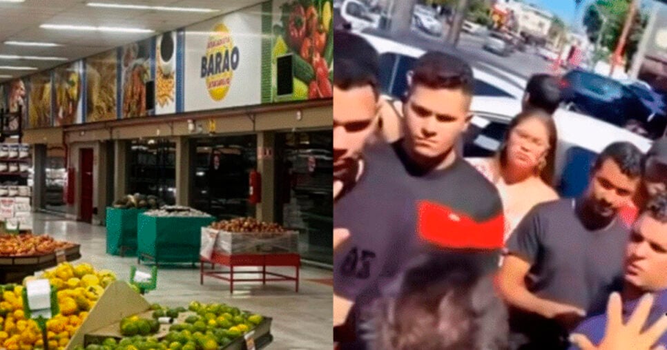 Ex-funcionários do Supermercado Barão protestam contra salários atrasados e demissões sem acerto (Foto: Reprodução) 