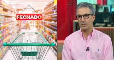 Ilustração supermercado fechado e Romeu Zema (Fotos: Reproduções / Canva / Freepik / Globo)