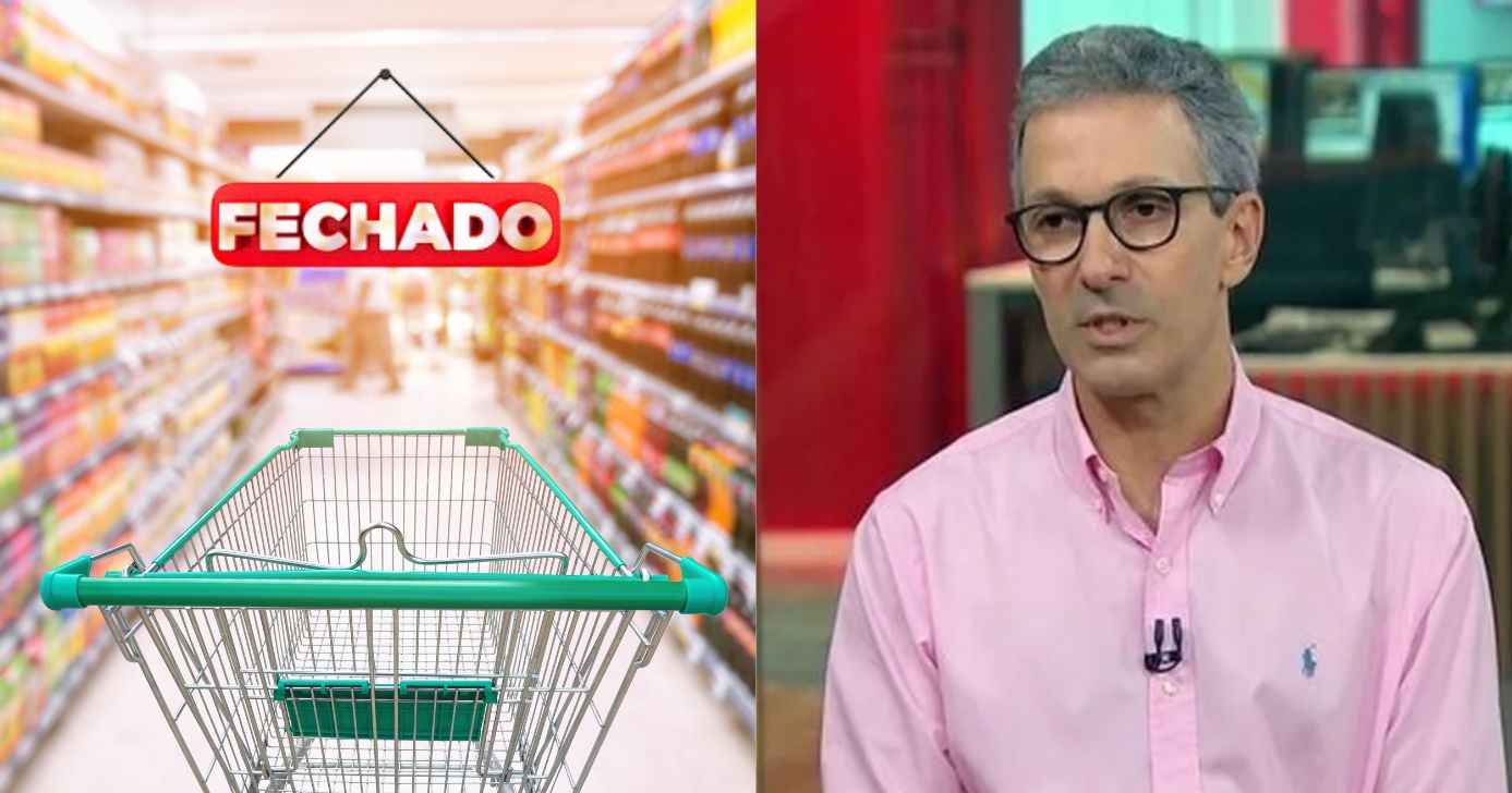 Ilustração supermercado fechado e Romeu Zema (Fotos: Reproduções / Canva / Freepik / Globo)