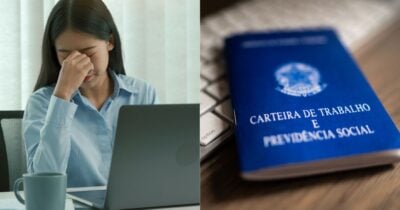 Ilustração funcionária e carteira de trabalho (Fotos: Canva)