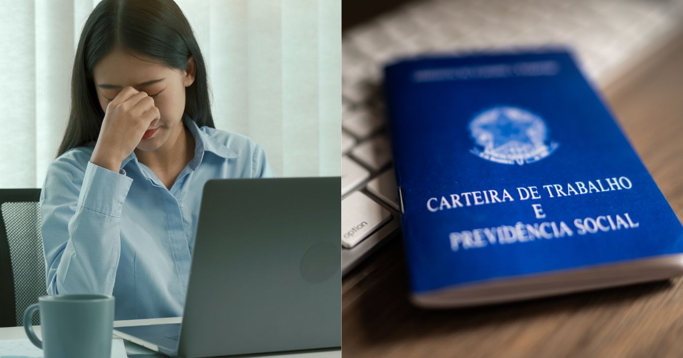Ilustração funcionária e carteira de trabalho (Fotos: Canva)
