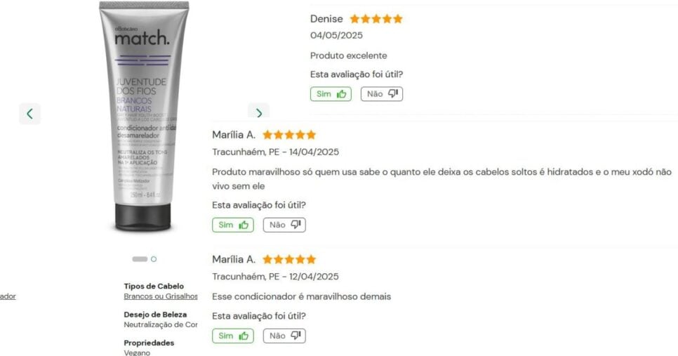 Avaliações reais das usuárias da linha (Foto Reprodução/Boticário)