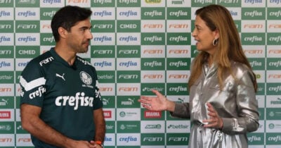 Abel Ferreira e Leila Pereira no Palmeiras (Foto: Cesar Greco)