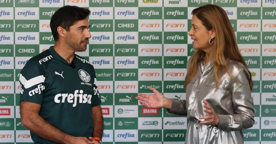 Abel Ferreira e Leila Pereira no Palmeiras (Foto: Cesar Greco)