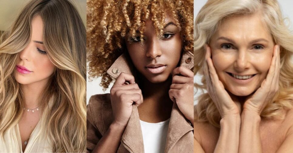Loiro dourado em estruturas de fio e em mulheres de idades diferentes (Foto Reprodução/Montagem/Lennita/Tv Foco/Pinterest)