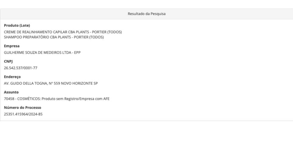 Medida da Anvisa contra produtos da Portier (Foto: site oficial)