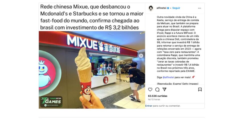 Mixue Ice Cream & Tea (Foto: Reprodução / Instagram)