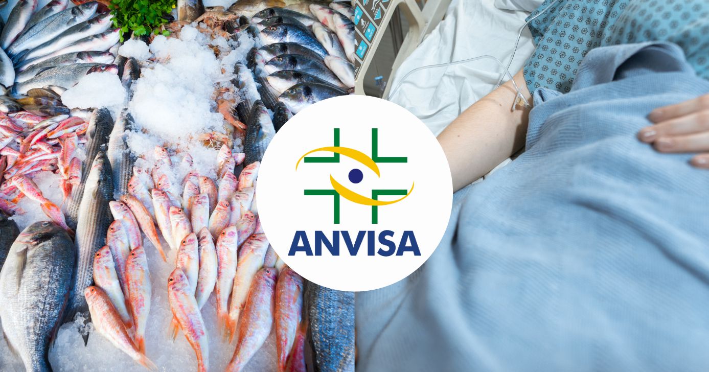 Peixes, logo Anvisa e pessoa na UTI (Fotos: Reproduções / Canva / Internet)