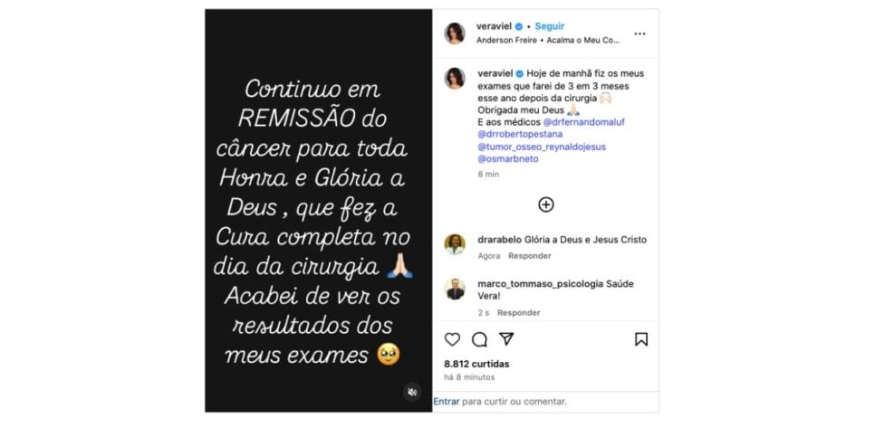 Vera Viel celebra cura do câncer (Foto: Reprodução / Instagram)