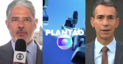William Bonner, logo plantão e César Tralli (Fotos: Reproduções / Globo)