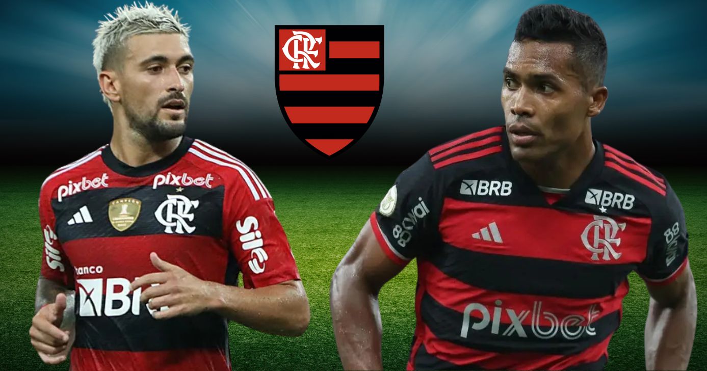 Arrascaeta e Alex Sandro (Foto: Reprodução / Flamengo / Montagem TV Foco)