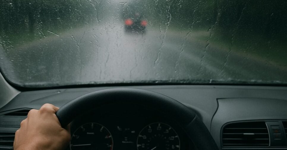 Carro sem para-brisa na chuva (Foto Reprodução/GMN)