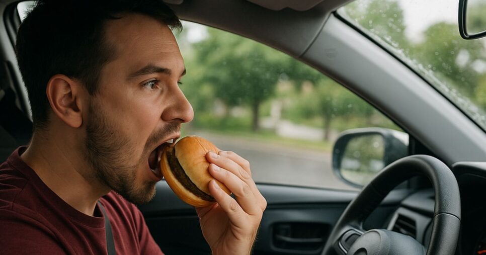 Comendo no trânsito (Foto Reprodução/CHT)