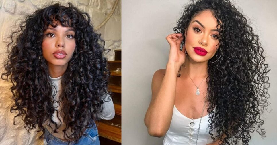 Cabelo longo cacheado (Foto Reprodução/Montagem/TV Foco/Pinterest)