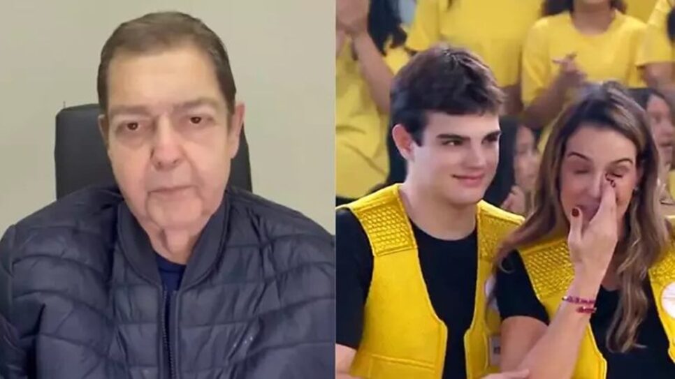 Fausto Silva manda vídeo a esposa e filhos no Domingo Legal (Foto: Reprodução/ SBT)