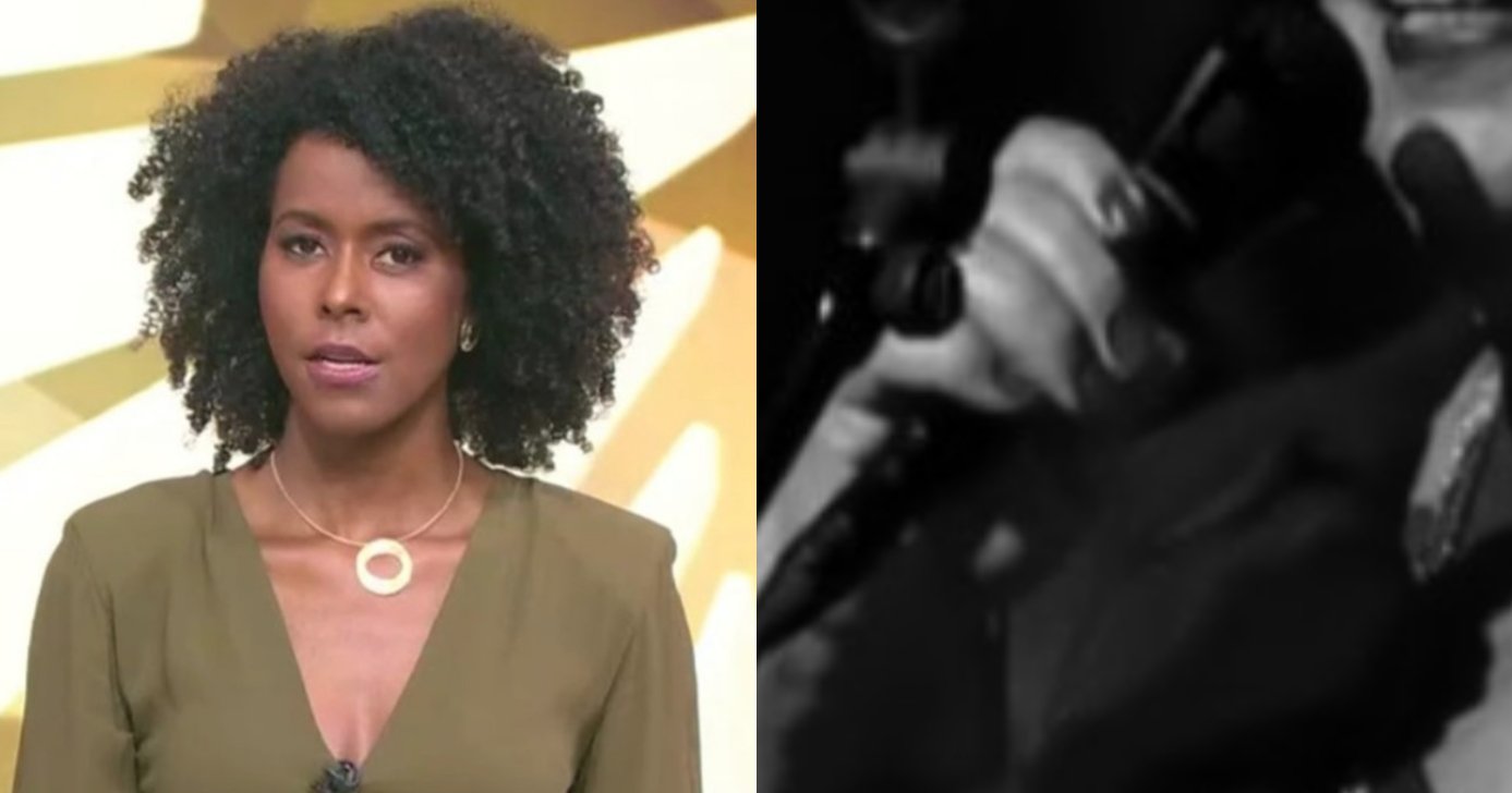 Maju Coutinho para Fantástico, na Globo, com morte de cantora (Foto: Reprodução/Montagem TV Foco)
