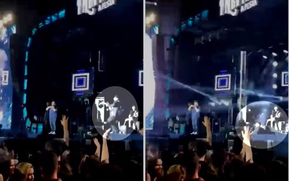 Marrone se desequilibrou e caiu do palco (Foto: Reprodução/ Internet)