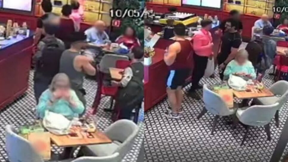 Circuito interno da cafeteria com presença do religioso e seu funcionário no caixa (Foto: Internet/ Montagem)