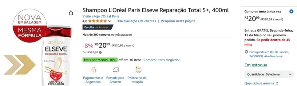 Shampoo L'Oréal Paris Elseve (Foto: Reprodução / Amazon) 
