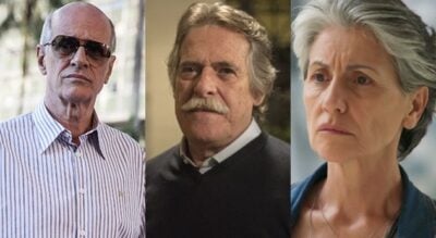 Feliciano (Marcos Caruso) Gibson (Zé de Abreu) e Djanira (Cássia Kiss)
(Fotos: Divulgação/Renato Rocha Miranda/Reprodução/Globo)