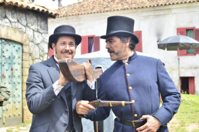 Roger Gobeth e Junno Andrade nas gravações de “Escrava Mãe”