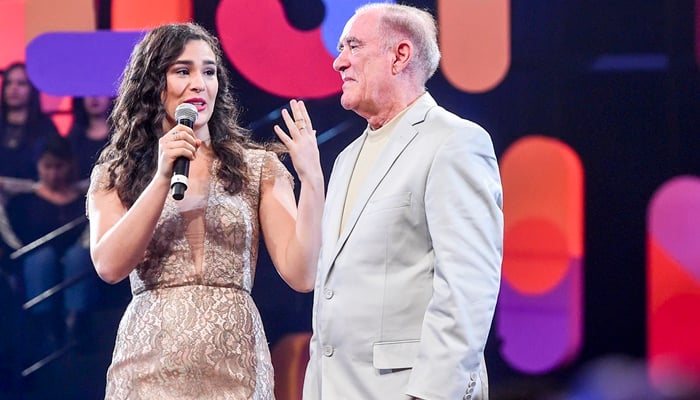 Renato Aragão e Livian Aragão no "Criança Esperança" 2016 (Foto: Globo/João Cotta)