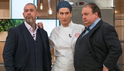 Henrique Fogaça, Paola Carosella e Eric Jacquin na estreia do 