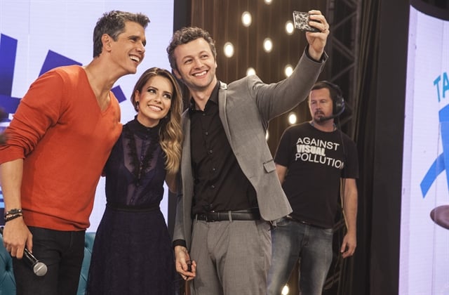 Márcio Garcia, Sandy e Lucas Lima no "Tamanho Família" (Foto: Globo/Pedro Curi)