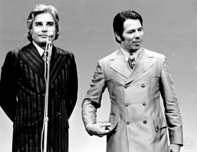 Cid Moreira e Silvio Santos na TV Globo (Foto: Reprodução)