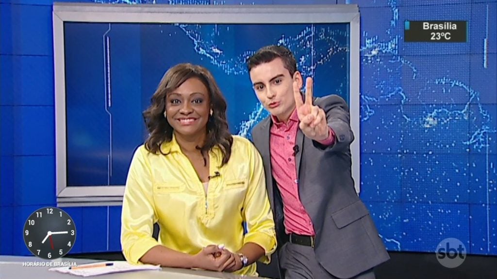 Joyce Ribeiro e Dudu Camargo no "SBT Notícias", hoje (06) (Foto: Reprodução/SBT)