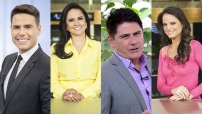 Luiz Bacci, Carla Cecato, Cesar Filho e Roberta Piza em seus programas na Record
(Foto: Reprodução/Record)