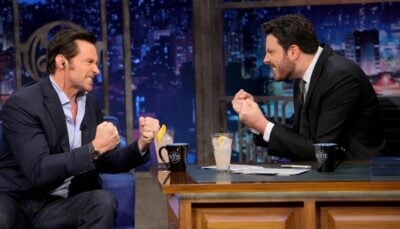 Danilo Gentili e Hugh Jackman no 