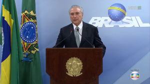 O presidente segundo sol Michel Temer durante pronunciamento, ao vivo, na Globo (Foto: Reprodução/Globo)