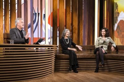 Pedro Bial, Carmén Lúcia e Fernanda Torres na estreia do 